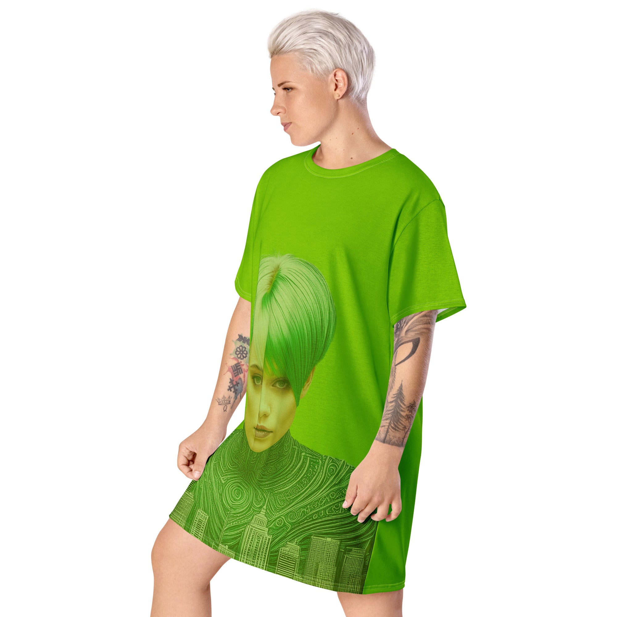 Lime Green T-Shirt Dress. Brat Green Party or Lounge T-Shirt Dress. Streetwear Dress. WickedYo.